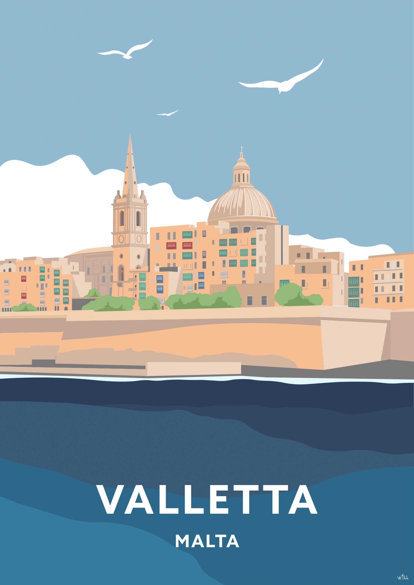 Vintage Poster of Valletta in Malta