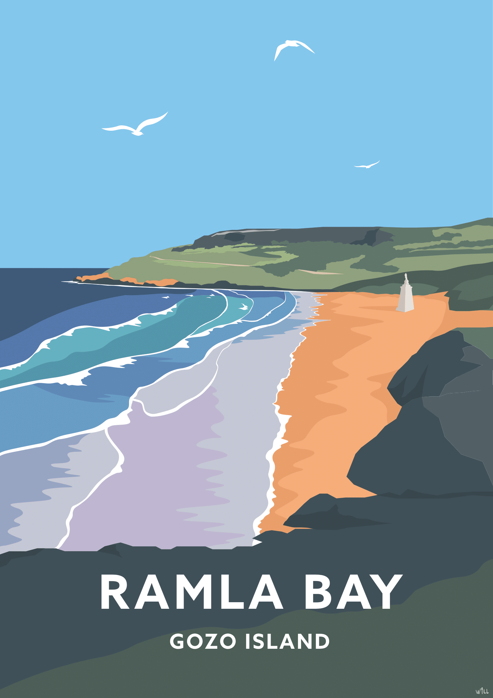 Vintage Poster of Ramla Bay in Gozo Island