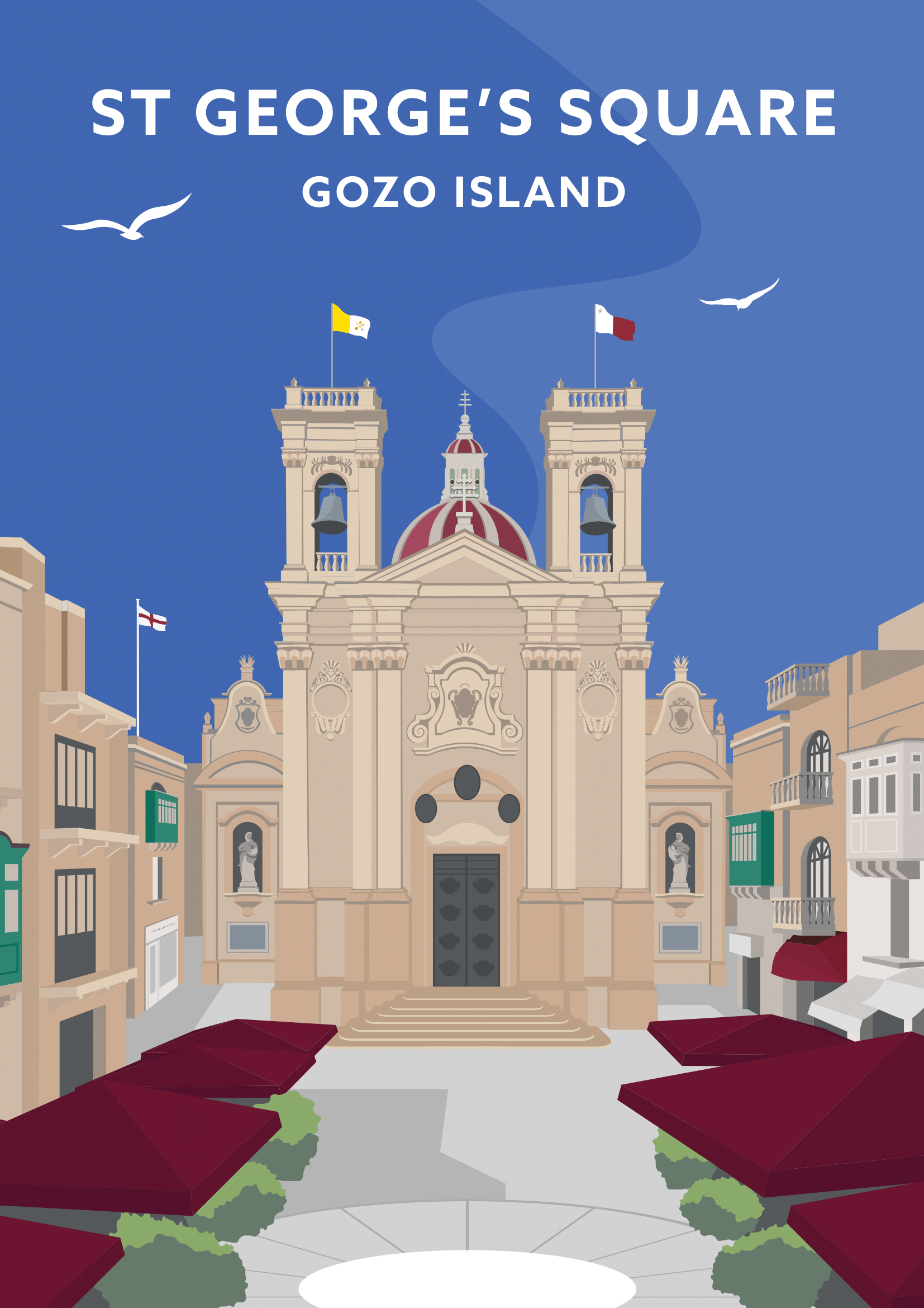 Vintage Poster of ST George's Square in Gozo Island